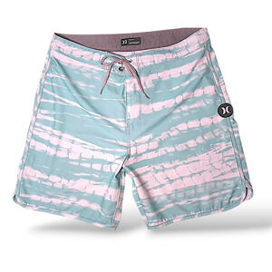 Hurley Phantom Tigerbyte Board Shorts Mens Sz 32 Aqua White Swim Stretch Tie Dye